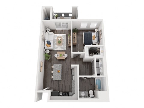 Floor plan for 1 bed, 1 bath, 701 sqft